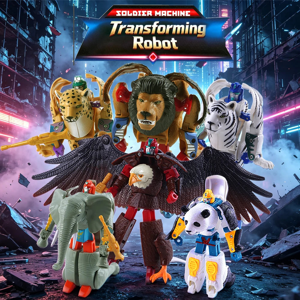 6 Styles Collectible Animal Deformation Robot Lion Eagle Panda Humanoid Hand Action Figure Kids Birthday Gift