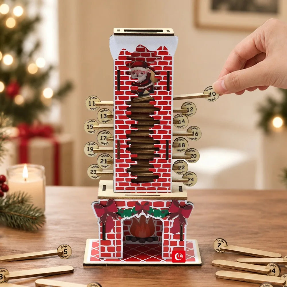 Christmas Advent Calendar 24 Days Wooden Santa Claus Chimney Countdown Decor, DIY Tabletop Xmas Ornament, Christmas Home Desktop